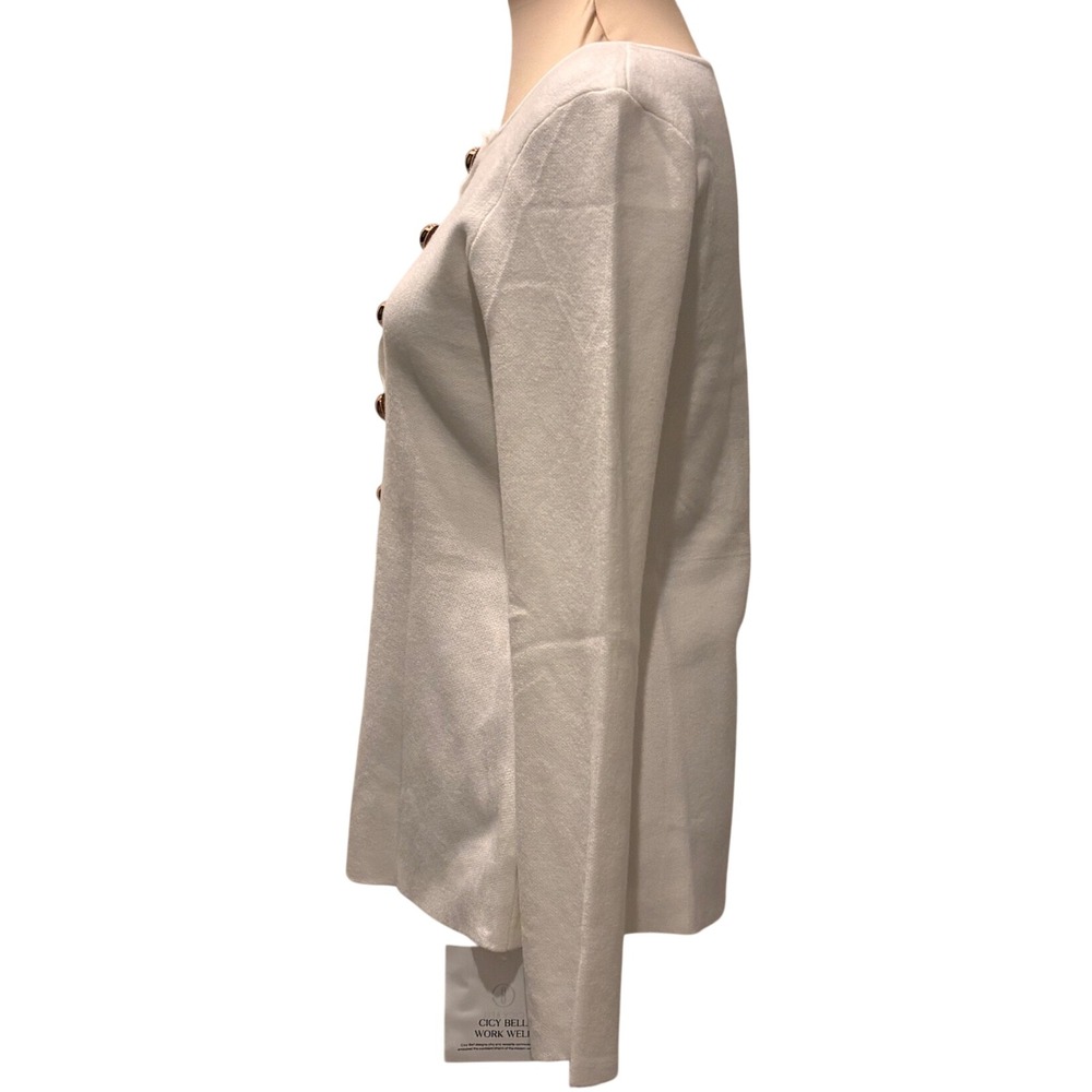 Cicy Bell Peplum Cardigan Women Medium White Gold Button Long Sleeve - Picture 2 of 7